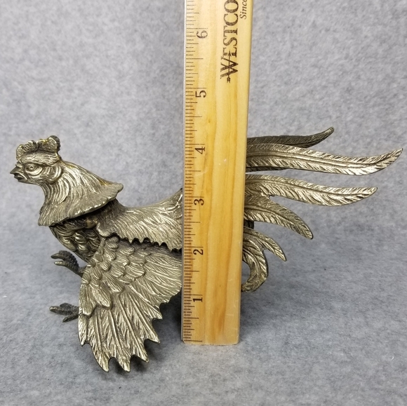 Pair Fighting Gamecock Roosters Vintage Italian Brass Figurines Made in Italy - Picture 14 of 17